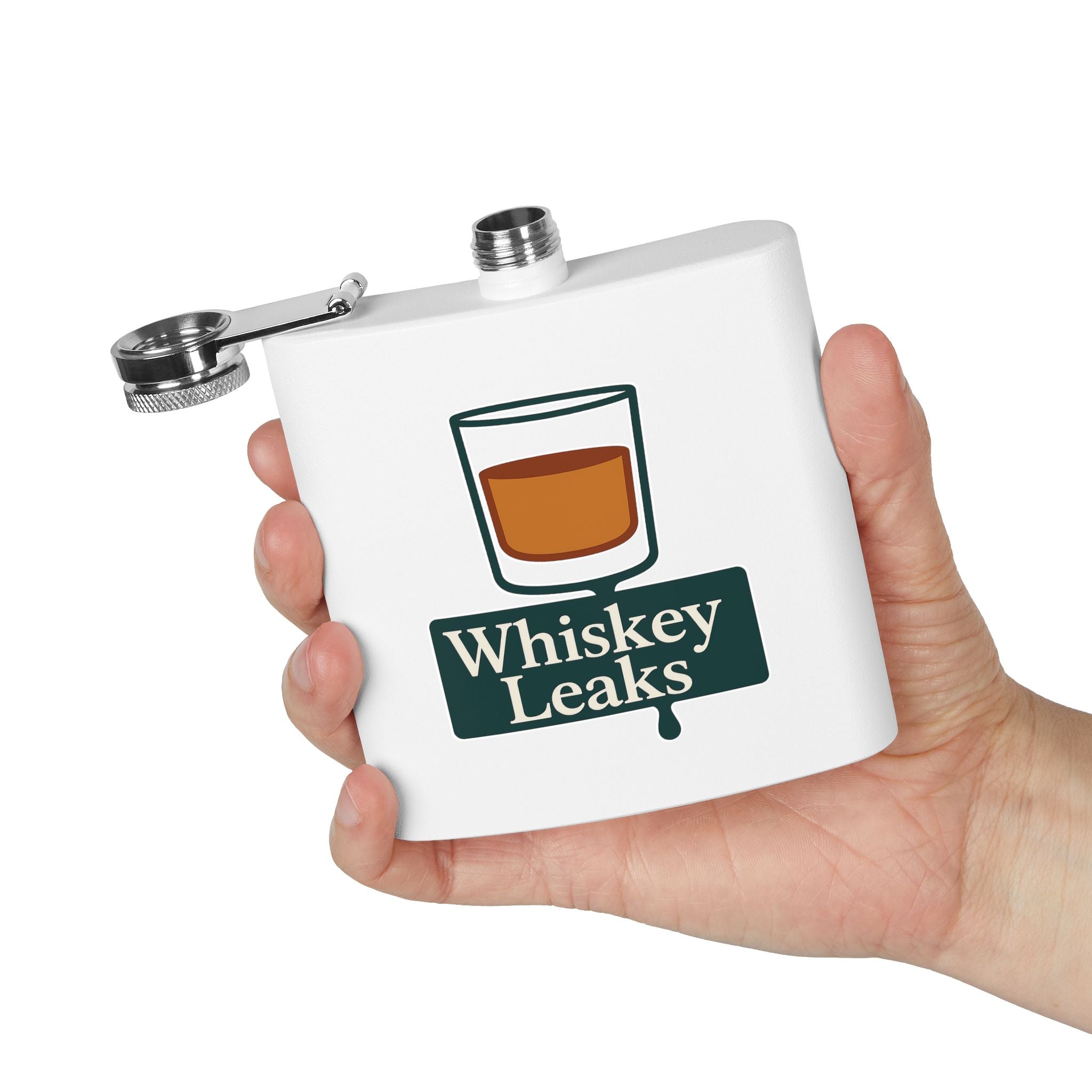 Whiskey Leaks Flask – 6oz Stainless Steel Hip Flask
